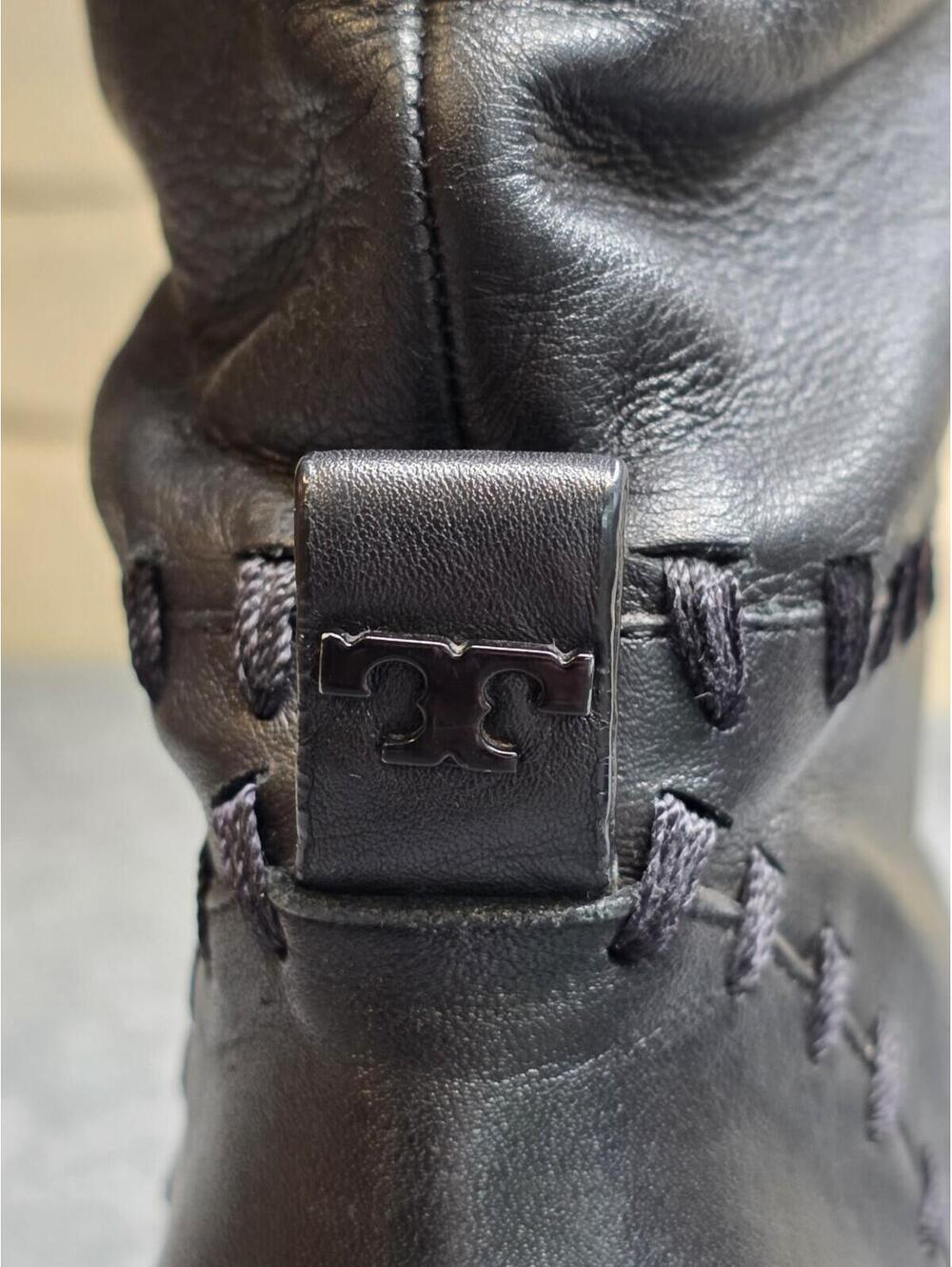 Tory Burch Contraire Block Heel Leather Boot Black Size 9 - Picture 8 of 15